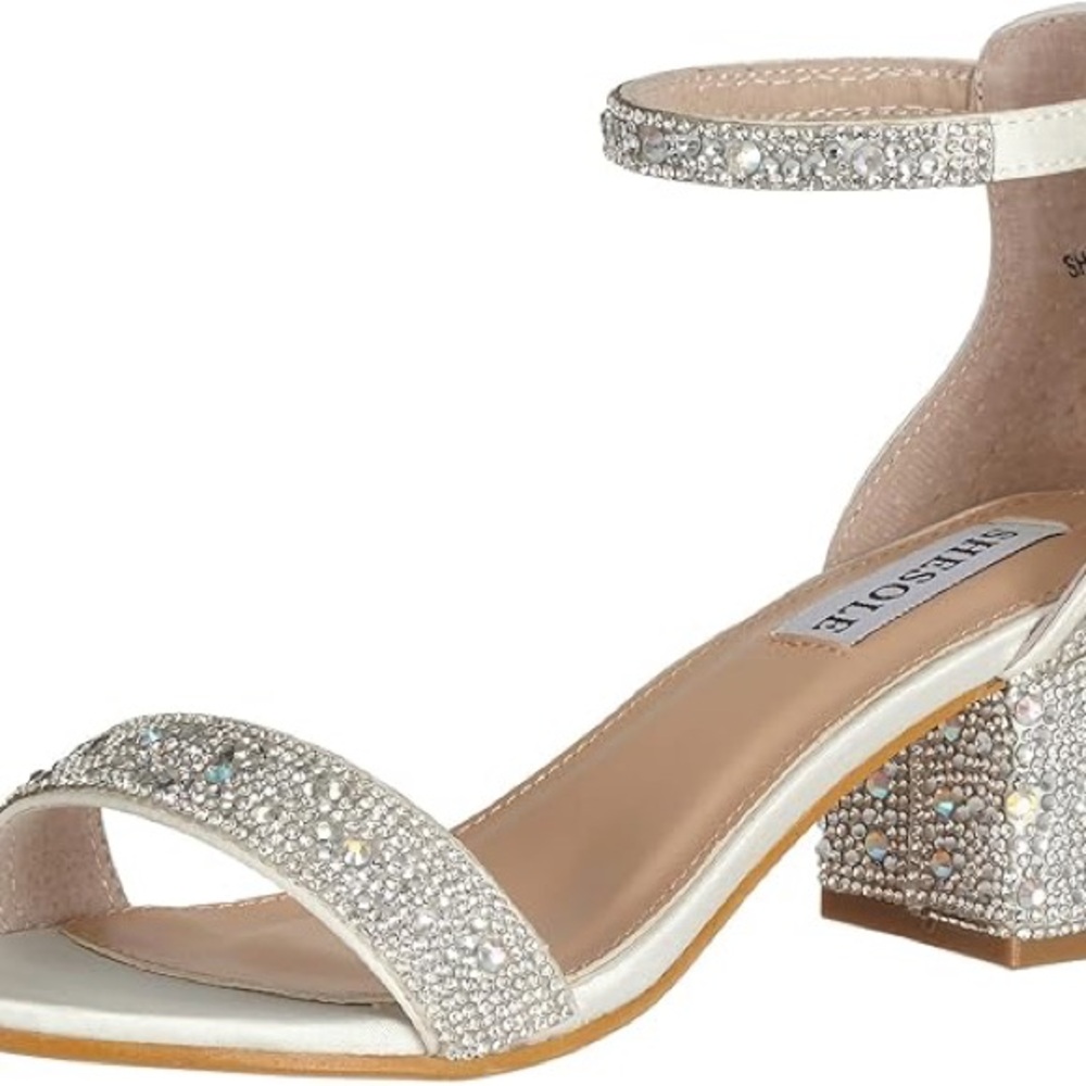 Ivory Strappy Rhinestone Block Heels